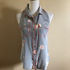 PJK Patterson J. Kincaid Silk Floral Sima Button Down Sleeveless Top XS Grey New